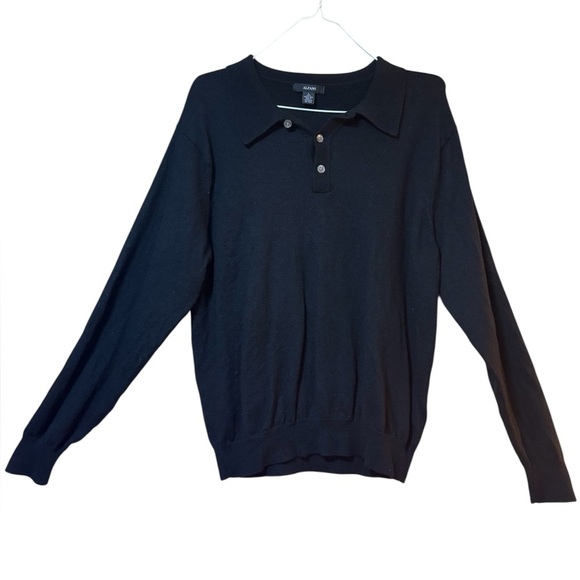 100% Merino Wool  Alfani Men's Dark Sweater with Buttoned Collar - Picture 1 of 8